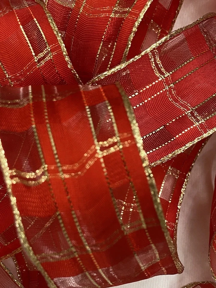 Vintage Red Gold Organza Ribbon Made In Switzerland Approx 3” x 50” - Image 2 of 4