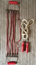 Vintage Set Jump Rope Red Wood Handles Work-Out Fitness & SAF-TEE Exercise Bar