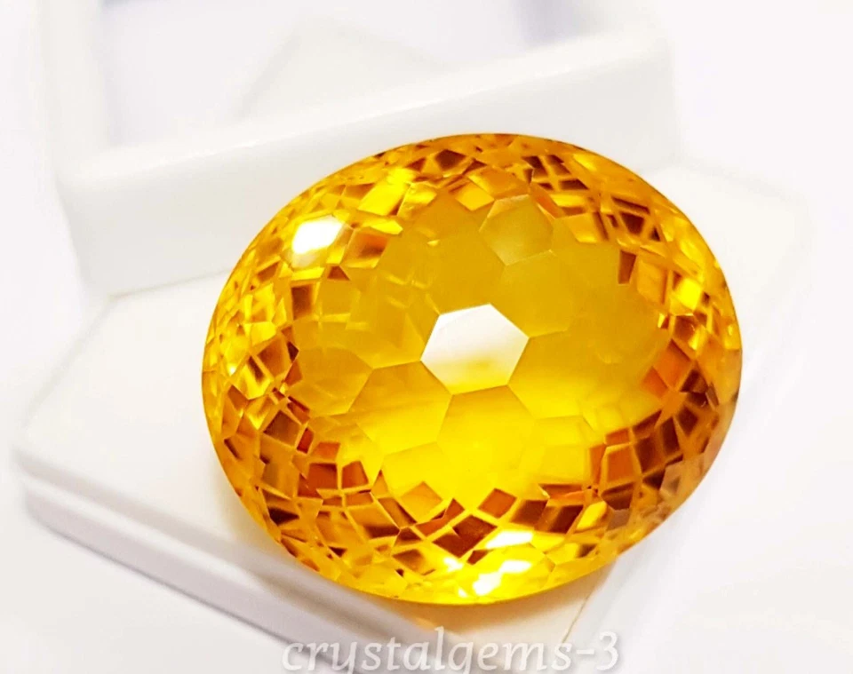 92 Ct Yellow Citrine Oval Football Carving Cut Glass Filled Loose Gemstone - Image 2 of 4