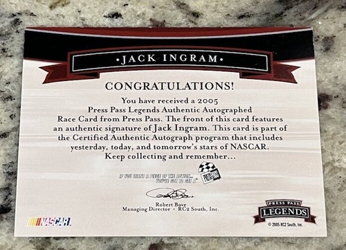 2005 Press Pass Legends Authentic Autograph Jack Ingram 376/650 NASCAR - Picture 2 of 2