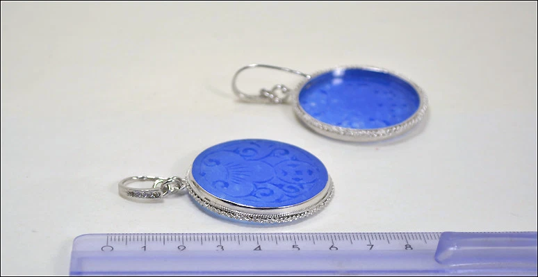 ORECCHINI IN ARGENTO 925 CON ZIRCONI E GIADA BLU TONDA PENDENTI AGHT 0307 - Immagine 3 di 3