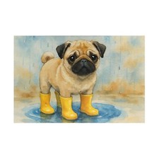 NEW 1014 Piece Jigsaw Puzzle Digital Watercolor Pug in Rainboots