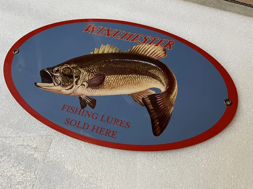 13” Winchester  Fishing Lures Vintage Style oval Metal Sign Ammunition Rifle