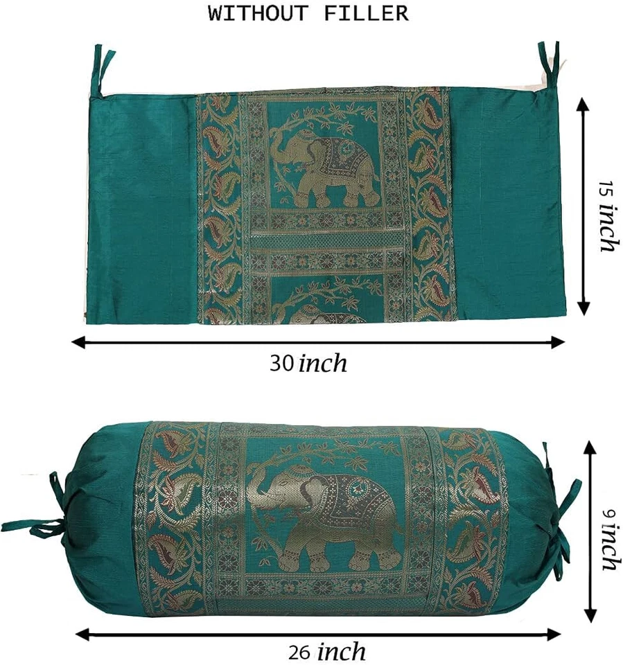 Indian Long Round Pillow Yoga Bolster Massage Green Cylinder Silk Cushion Cover - image 4 of 4