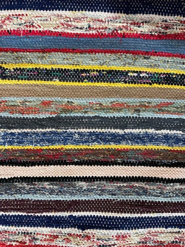 Bright Antique Swedish Hand Made Rag Rug (23x136 inches) 1930s - Picture 2 of 3