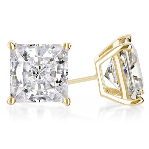 1 ct. Moissanite Princess Stud Earrings - Solid 14k Yellow Gold - Sparkling - Picture 3 of 4