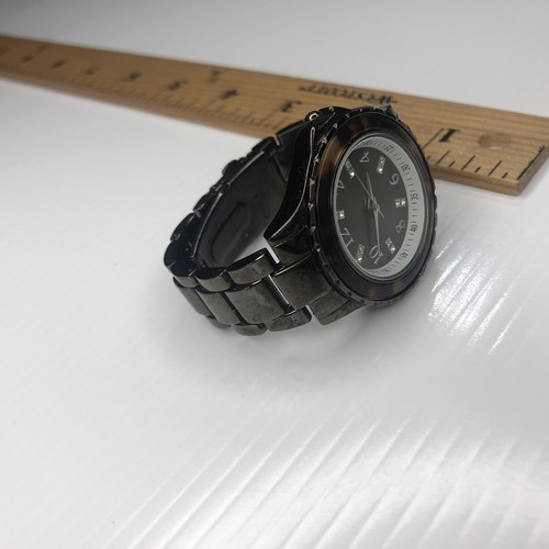 X10 8406KMT S3612 Japan Stainless Gunmetal Tortoise Crystals Watch Untested - Picture 4 of 10