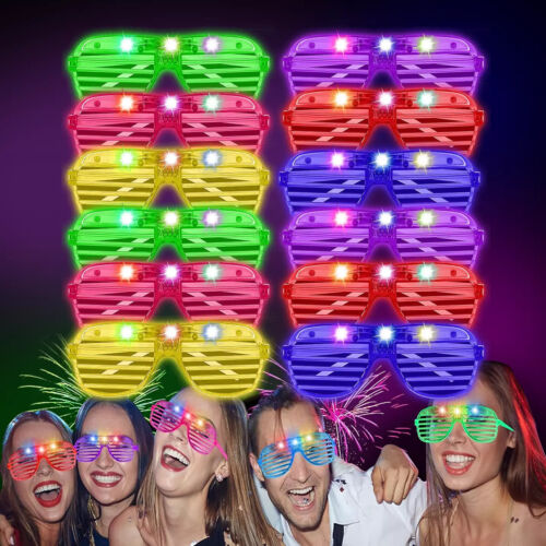 6-24 Flashing Party Glasses | LED Light Up Glow Neon Shutter Shades Disco Rave - Afbeelding 1 van 9