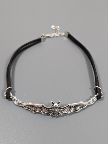 Gothic Black Cord Bat Choker Necklace Cosplay Halloween 14 in - Picture 2 of 8