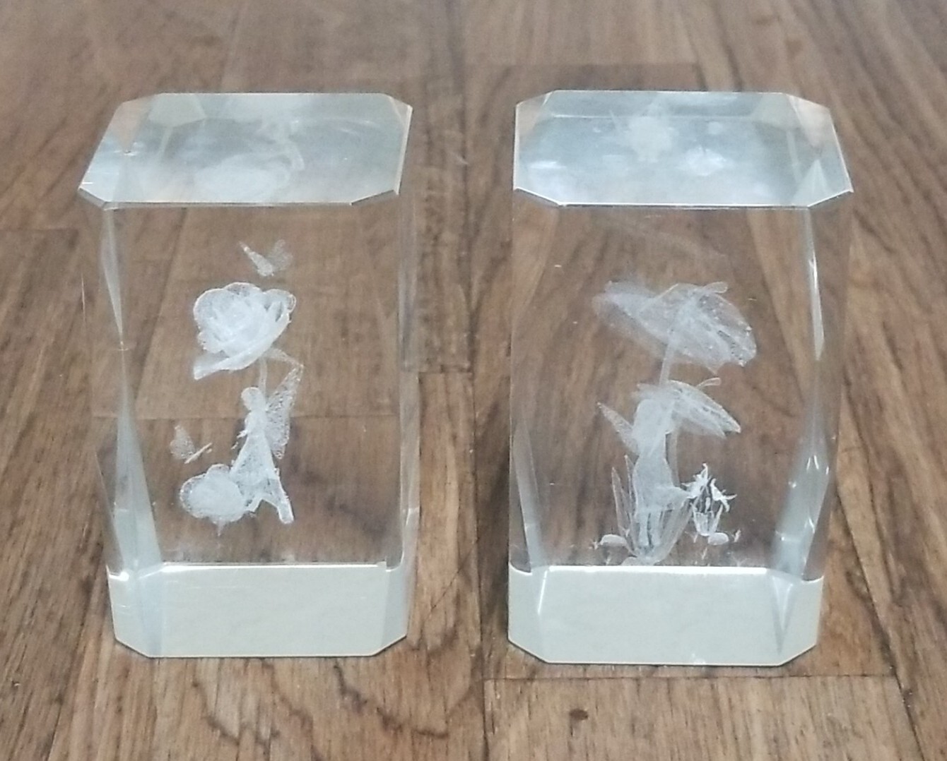Laser Cut/Etched Crystal Glass Cube Paper Weight Angel Fairy Wings Lot ...