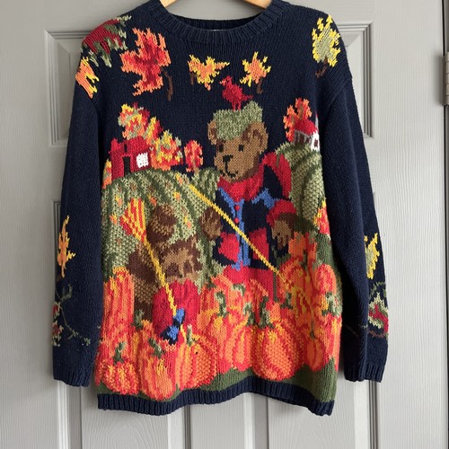 Maglione vintage Alexandra Bartlett The Eagles Eye autunno zucca lavorato a mano grande