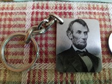 Presidente Abraham Lincoln Llavero Vintage Imagen Repro Sobre Metal Años 70