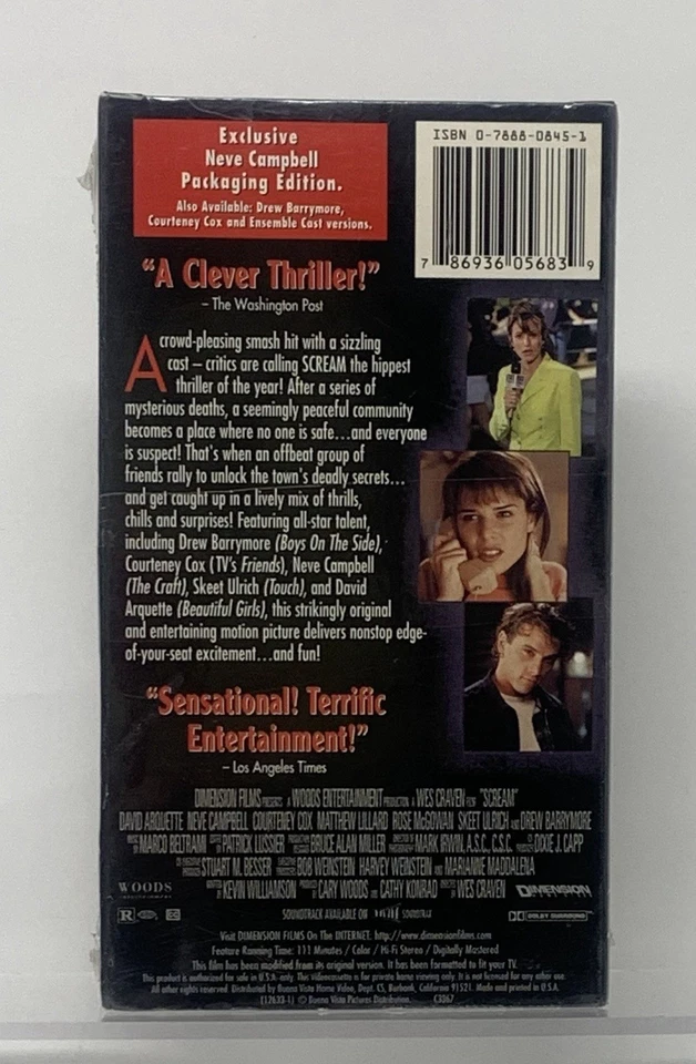 Scream (1996) VHS — Factory Sealed • Neve Campbell Blue Cover • First Print • - Image 3 of 4
