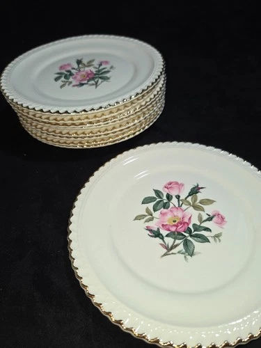 Harker Pottery Co 22KT Gold Rimmed Floral Pink Wild Rose 6" SaladPlate.