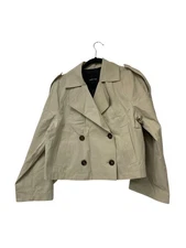 Massimo Dutti Womens Trench Coat M Beige Cropped Double Breasted 6759/794 NWT