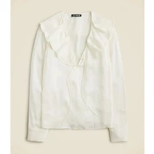NWT J.CREW Goldie Satin Top Blouse Ruffle Collar Victorian Style Ivory Size 2X