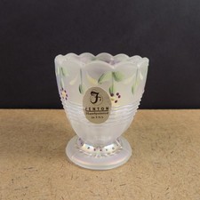 Fenton Iridescent Glass Egg Cup Hand Painted Flowers 2.25" Tall VGC