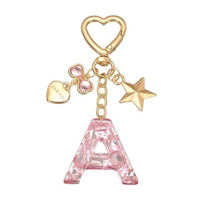 Schlüsselanhänger Niedlicher Buchstabe für Damen und Mädchen, rosa glänzend