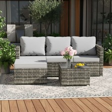 Image of BIRCHTREE Rattan Garden Furniture Set Corner Sofa Glass Table Patio 5 Pieces 01