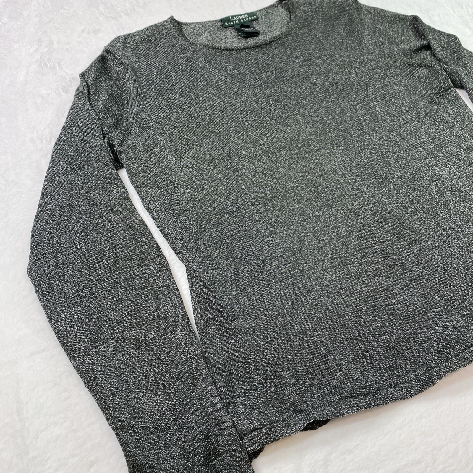 Lauren Ralph Lauren Women's Top Small Knit Long Sleeve Vtg Made in USA Grey thumbnail 2