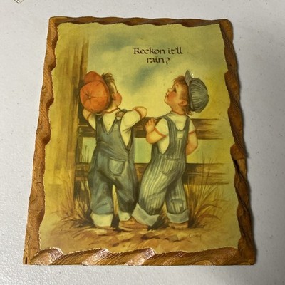 Vintage Wood Plaque  Reckon it ll rain?  - see photos some wood frame damage