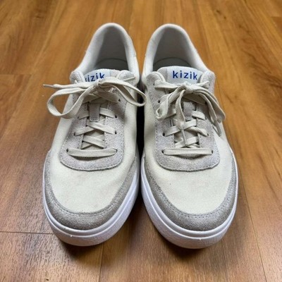 Kizik Prague Sand Beige Canvas Suede Hands-Free Slip On Sneakers Womens 8 Wide