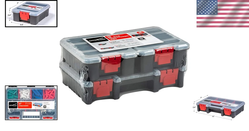 Versatile 3-Piece Organizer Set for Screws, Bolts & Craft Supplies – Portable - Image 2 of 4