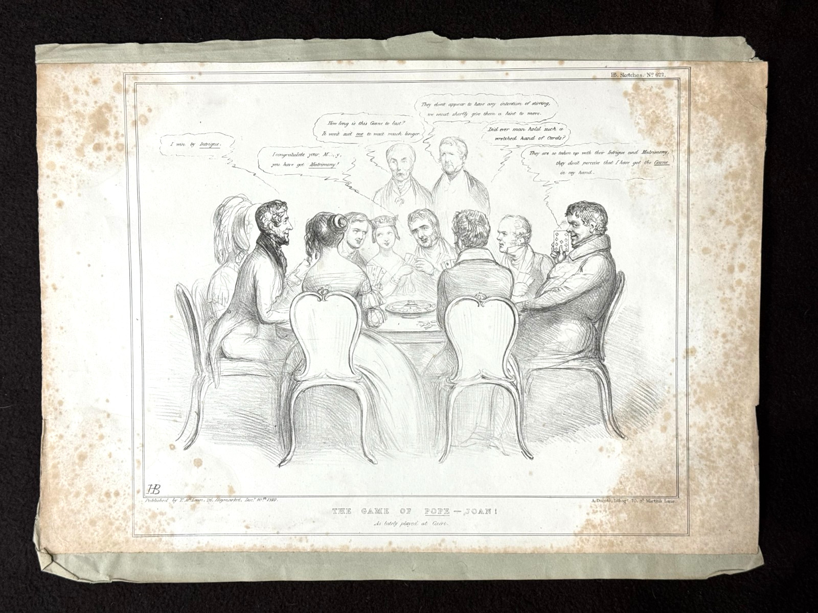 GAMBLING 1839 HB Political Sketch The Game of Pope-Joan John Doyle Lithograph