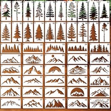 50Pcs Mountain Stencils Pine Tree Painting 2x4 inches, Creamy-white
