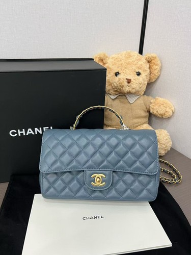 Chanel 23K Classic Flap CF 23 Haze Blue Top Handle Bag Gold HW Chip