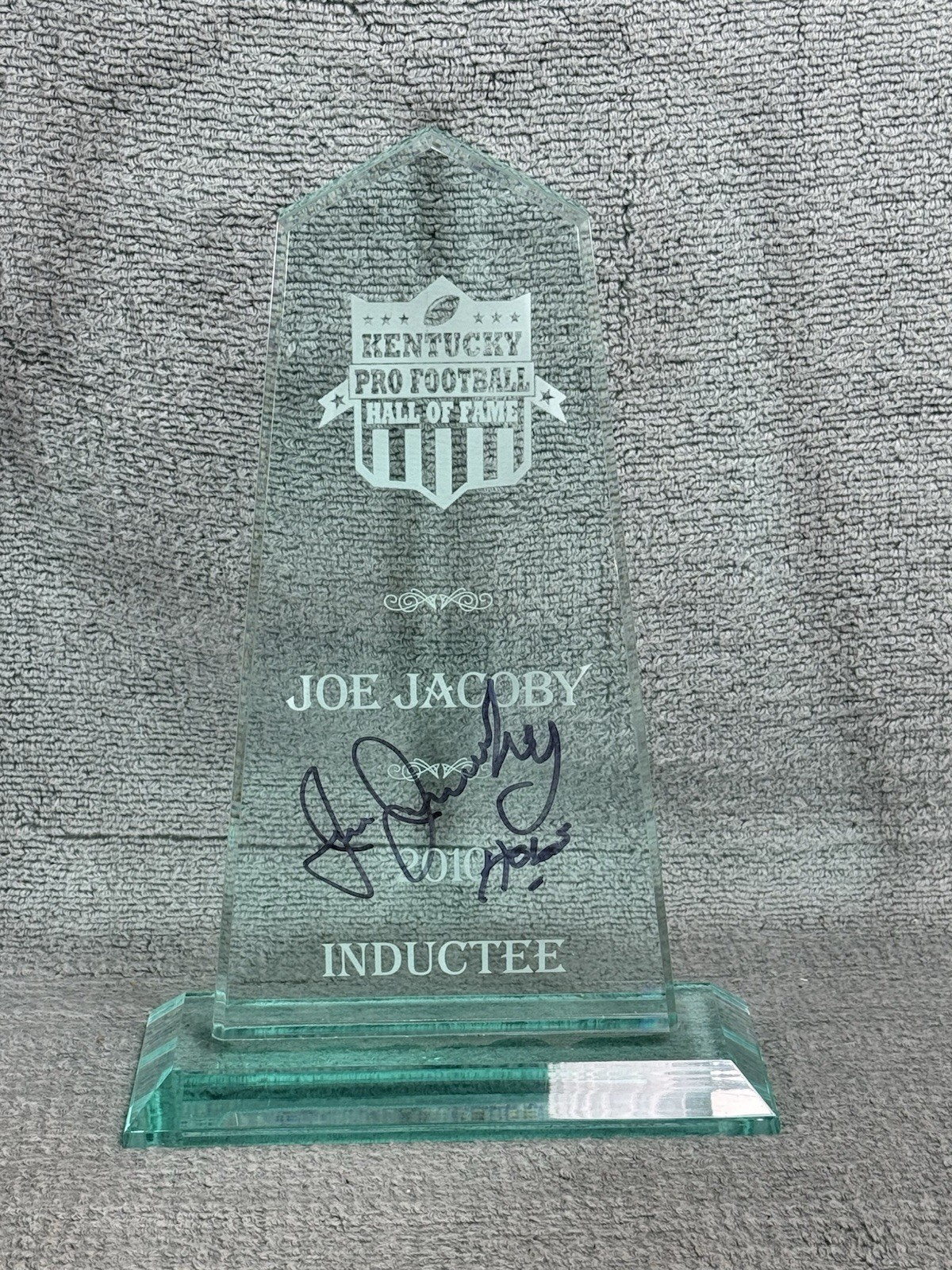 Joe Jacoby Personally Owned & Signed Kentucky Pro Football Hall Of Fame Trophy
