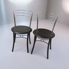 Pair Of Vintage Italian Designer Bistro Chairs In Black Leather & Chrome ~ 1970s