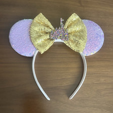 Purple/Gold Sequined Mouse Ears Bow Headband Glitter Princess Theme Women