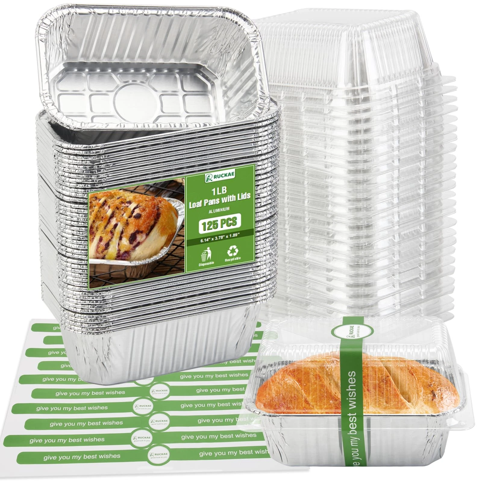 1lb Aluminum Mini Loaf Pans with Lids Silver Disposable Foil Mini Loaf Baking...