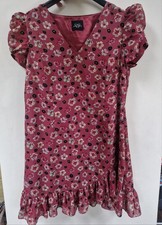 Holly Willoughby rose pink Women short Floral floaty ruched Tea Dress - Sz 18 