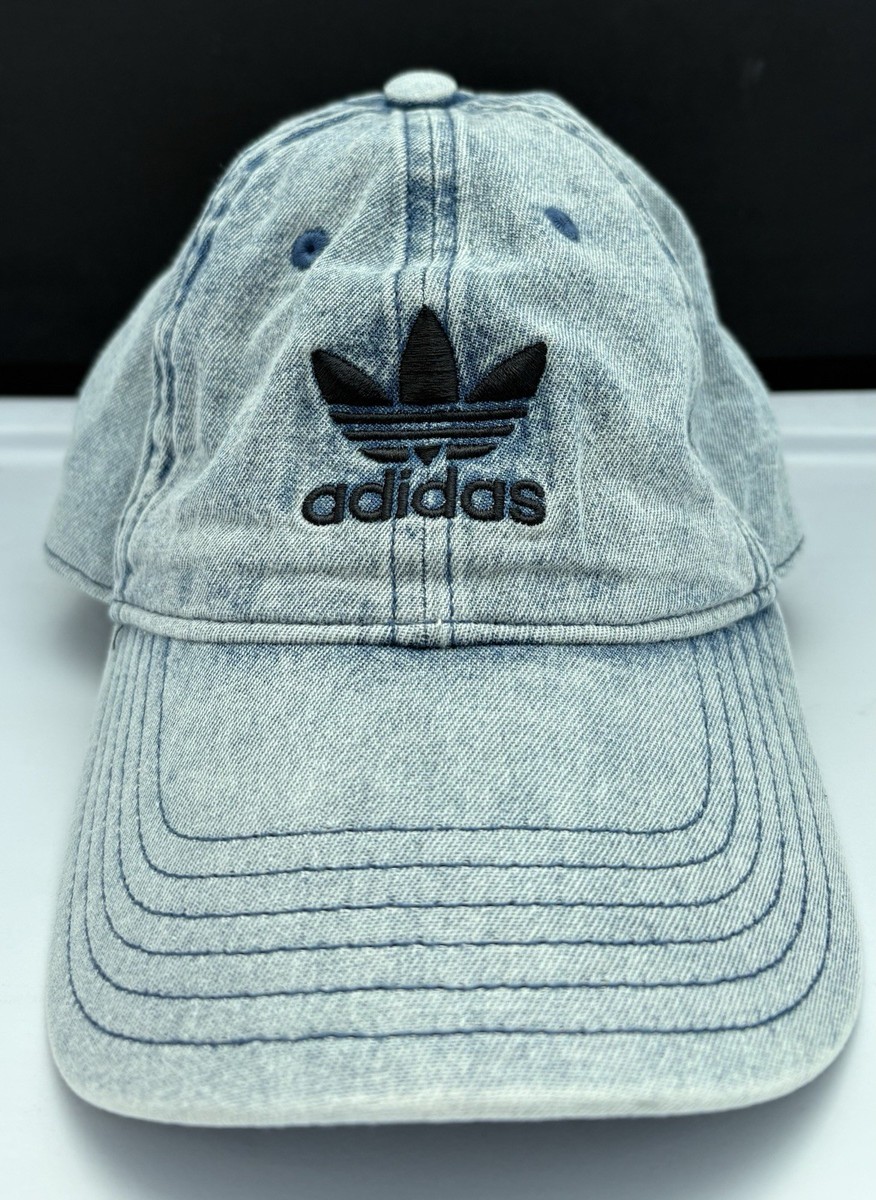 Adidas Hat Cap Blue Denim Acid Wash Retro 90s Trefoil Logo