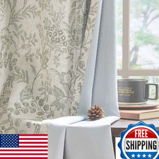 Lazzzy Linen Farmhouse Green Floral Lined Curtains 96" Grommet Top 2 Panels
