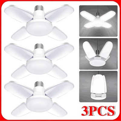 3PCS E27 LED Garage Light Bulb Deformable Ceiling Fixture Lights Workshop Lamp