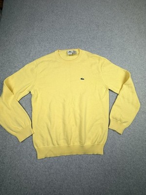 Lacoste Mens Crewneck Sweater Medium Yellow 100% Cotton Embroidered Logo