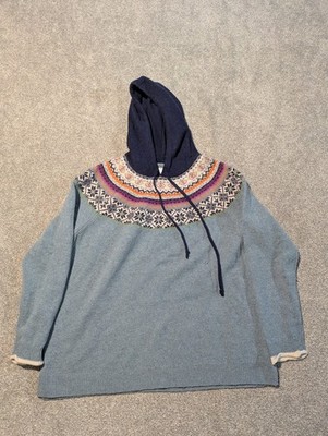 Tabitha Webb Sweater Womens XL Blue Fair Isle Hooded Wool Blend Hoodie 