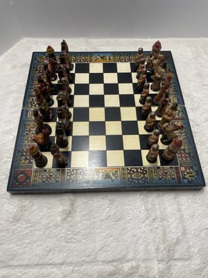 PERUVIAN CHESS SET - INCAS vs CONQUISTADORS Handmade Hand Painted. 15 3/4 