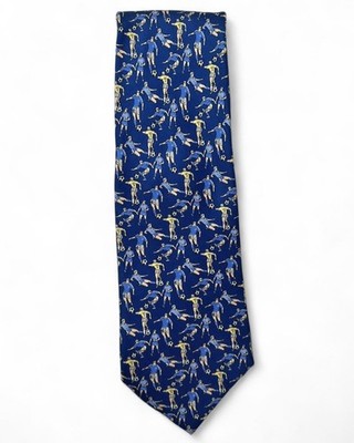 Nous et Moi Mens Silk Tie Soccer Player Football Pattern Hand Made France Blue
