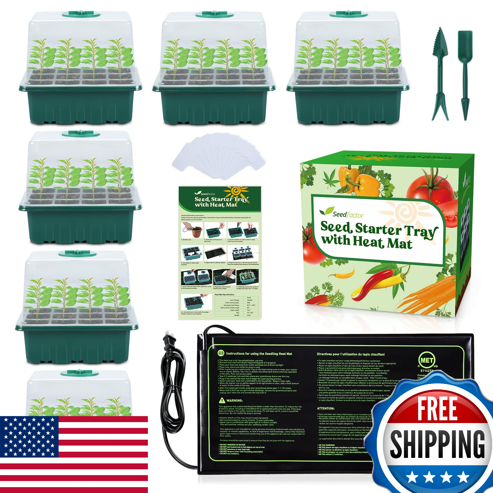 Seedfactor 7-Pack Seed Starter Tray w/ Heat Mat, 12 Cells Pl