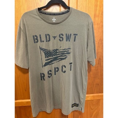 Under Armour Project Rock Freedom T-Shirt Mens Medium Green BLD SWT RSPCT Tee