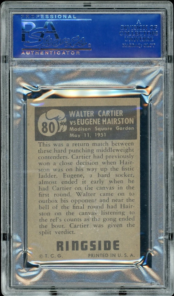 1951 Topps Ringside Boxing #80 Walter Cartier Vs. Eugene Hairston PSA 7 OC - Image 2 of 2