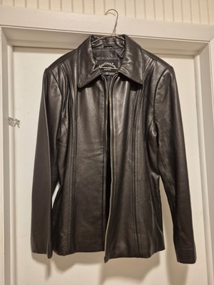 Fourteen Zero Sheng Ji Womens Leather Jacket  Coat Large Full Zip Nylon Lined