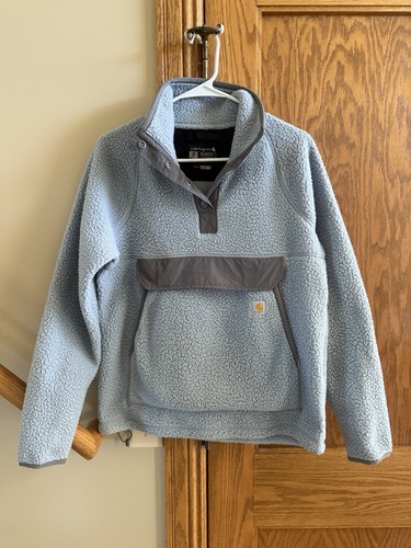 Carhartt Women's Sleeve Pullover Relaxed Fit Fleece Jacket 1/4 Snap Blue - Picture 1 of 12