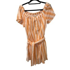 MICHAEL MICHAEL KORS White and Orange Stripe Lined Tie Belt Short Sleeve Dress L