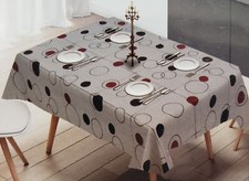 Peva Vinyl Kitchen Tablecloth, 52"x70" Oblong, MULTICOLOR CIRCLES ON PLAID, RS