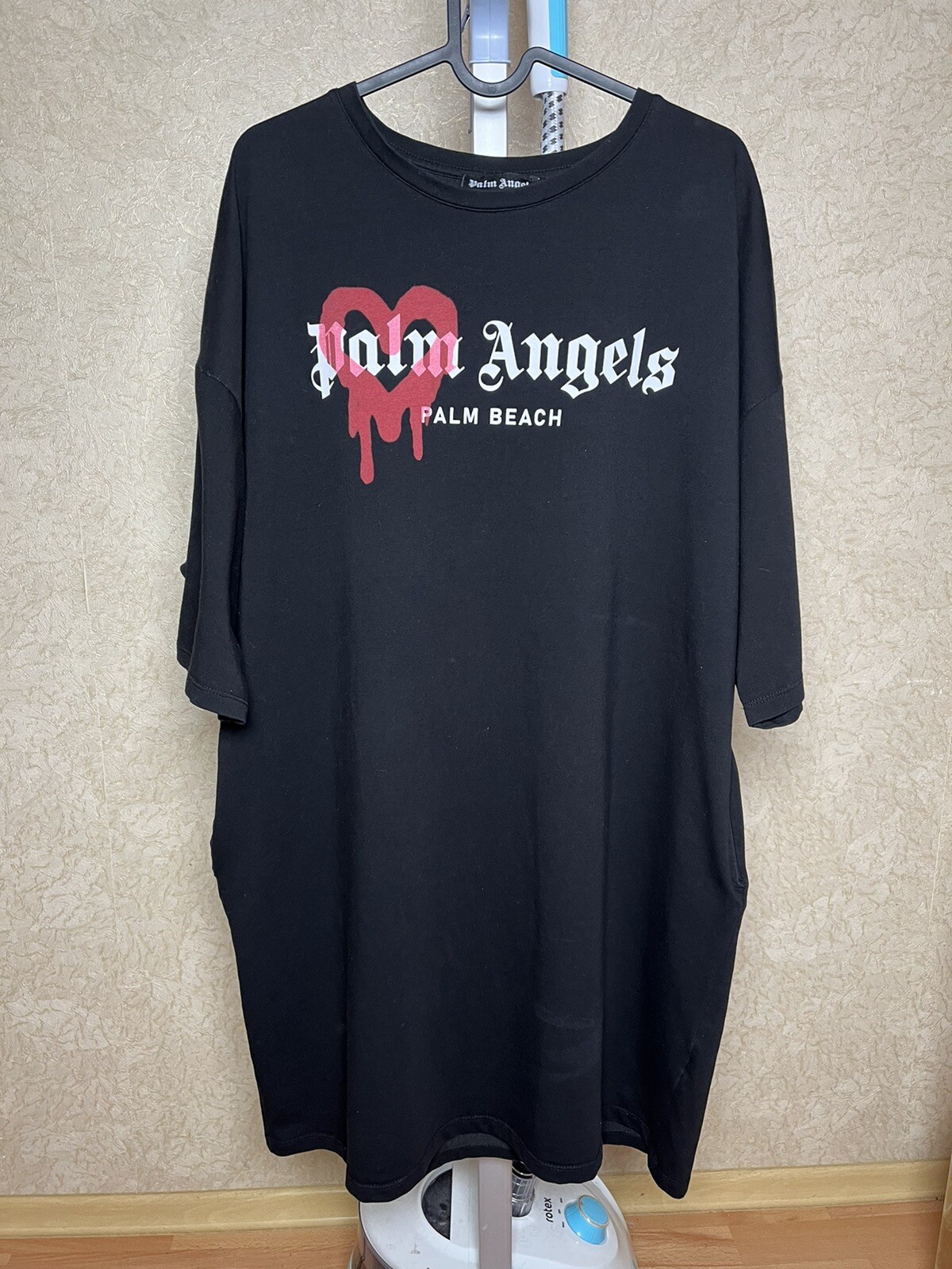 palm angels t shirt dress womens Palm Angels Black Logo Print Neck Jersey Midi T-Shirt Dress XS Palm Angels